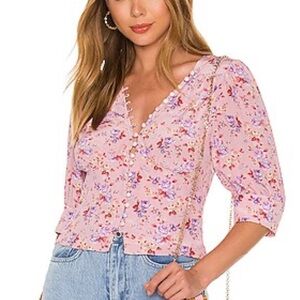 Nwt Loveshackfancy sansom blouse‎ warm taupe sienna 100% silk